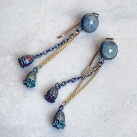 Ice Blue Sapphire Drop Earrings with Poppy Pods